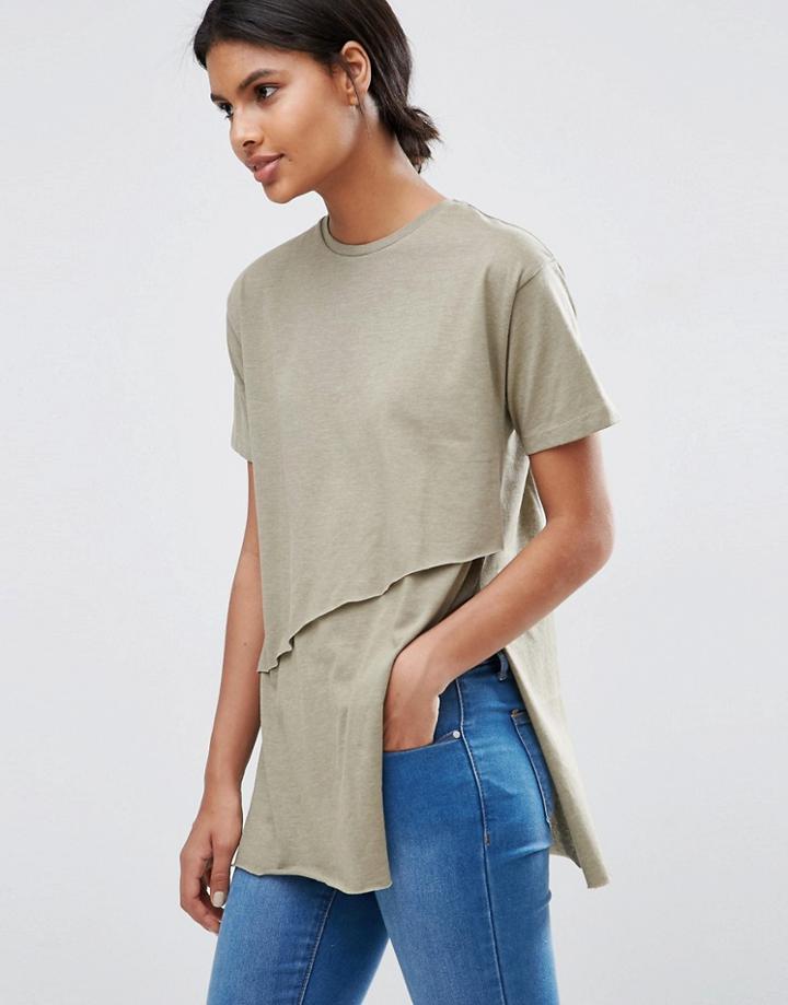 Asos Top With Raw Asymmetric Hem - Green