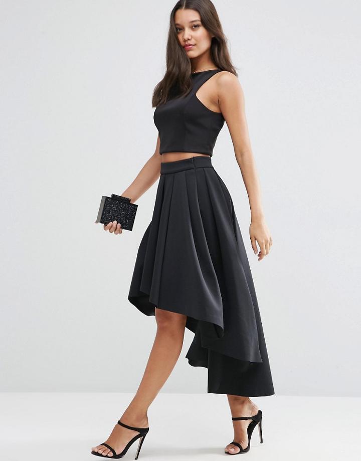 Asos Premium Scuba High Low Prom Skirt - Black