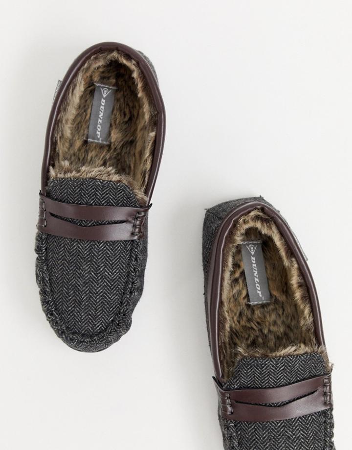 Dunlop Herringbone Mocassin Slipper - Gray