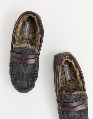 Dunlop Herringbone Mocassin Slipper - Gray