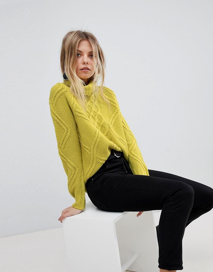 Oasis Cable Knit Roll Neck Sweater - Green