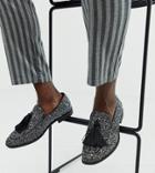 Asos Design Wide Fit Loafers In Black Glitter With Tassel Detail