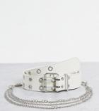 Asos Design Curve Wide Waist And Hip Eyelet Jeans Belt With Chain Detail In White