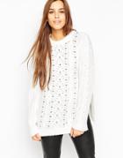 Asos Oversized Cable Sweater With Stud Detail - Cream