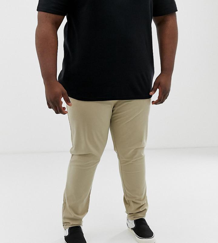 Asos Design Plus Slim Chinos In Putty With Elastic Waist - Beige
