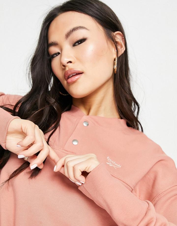 Reebok Button Down Cropped Sweatshirt In Pink-orange