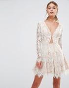 Stylestalker Long Sleeve Allover Lace Mini Dress - White