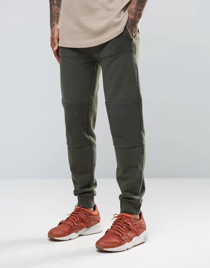 Asos Skinny Joggers In Khaki With Panels - Green