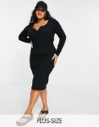 I Saw It First Plus Notch Neck Body-conscious Dress In Black