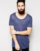 Asos Super Longline T-shirt With Speckle Jersey And Scooped Hem - Blue