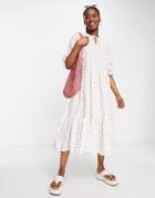 New Look Seersucker Oversized Collar Smock Midi Dress In White