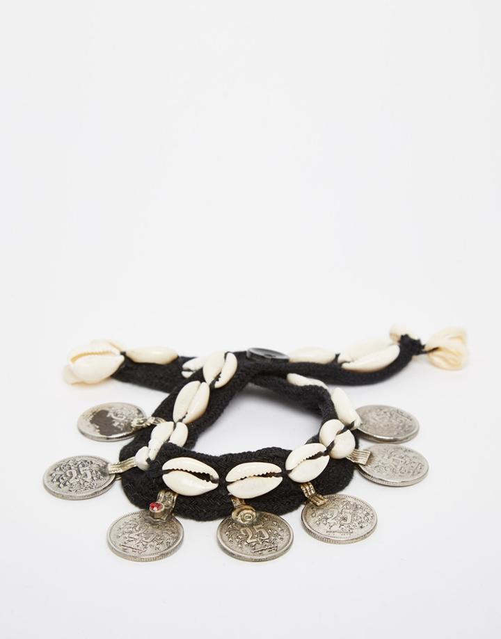 Reclaimed Vintage Coin & Shell Bracelet - Silver