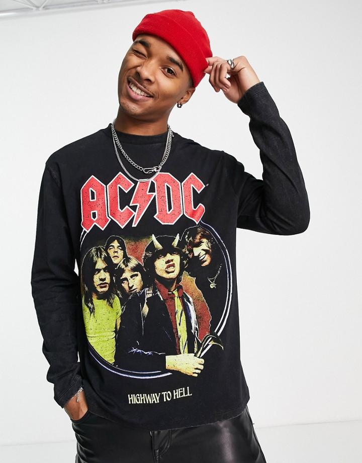 Asos Design Long Sleeve T-shirt With Acdc Prints In Black