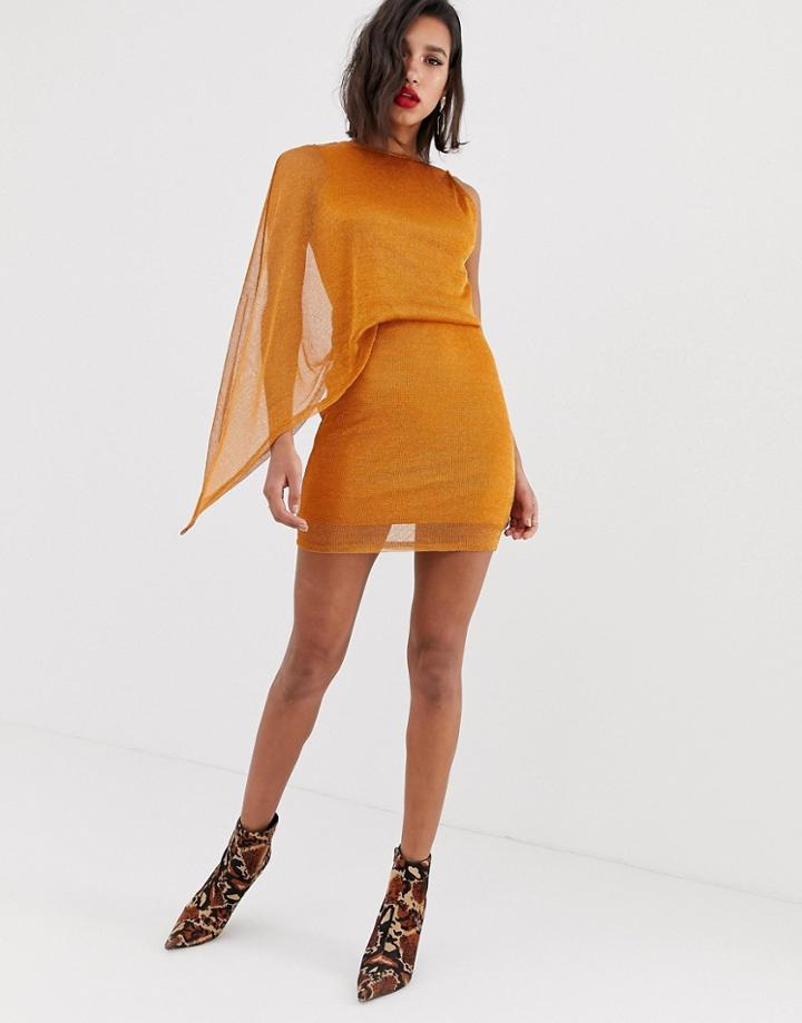 Asos Design One Shoulder Metallic Chainmail Mini Dress - Brown