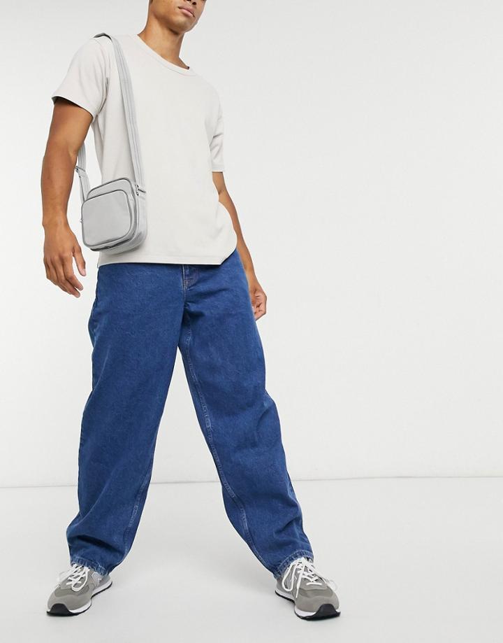 Asos Design Ultra Baggy Jeans In Mid Wash Blue-blues