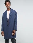 Asos Wool Mix Overcoat With Drop Shoulder In Denim Blue - Blue