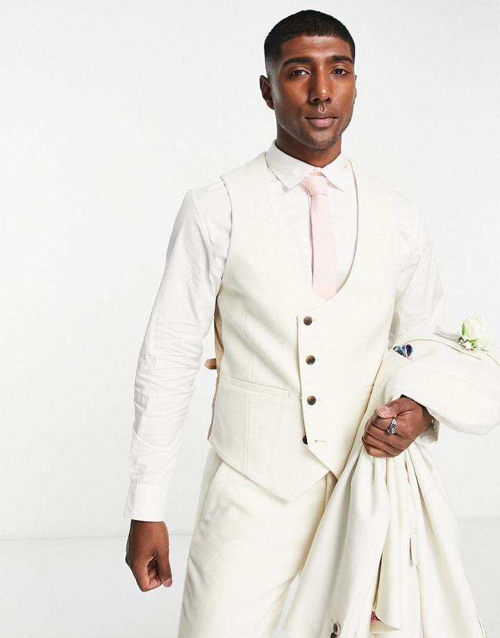 Harry Brown Wedding Wool Blend Slim Fit Single Breasted Vest In Cream-neutral