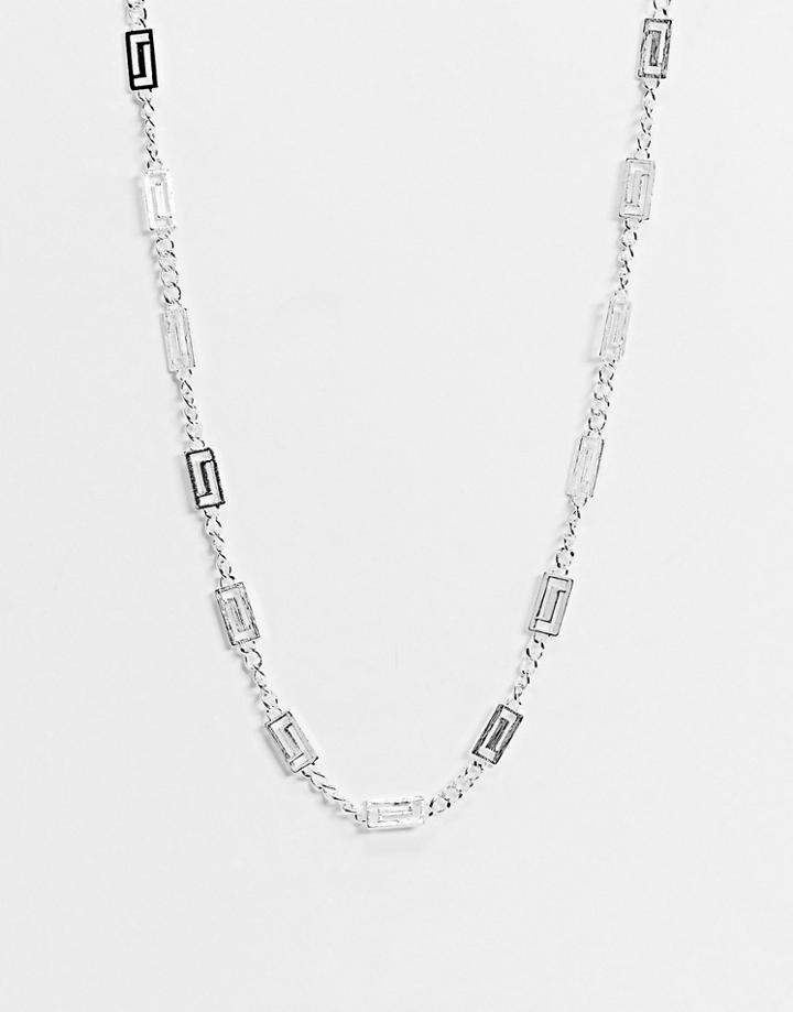 Asos Design Short Midweight 7mm Necklace With Greek Wave In Silver Tone