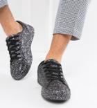 Asos Design Wide Fit Sneakers In Black Glitter - Black