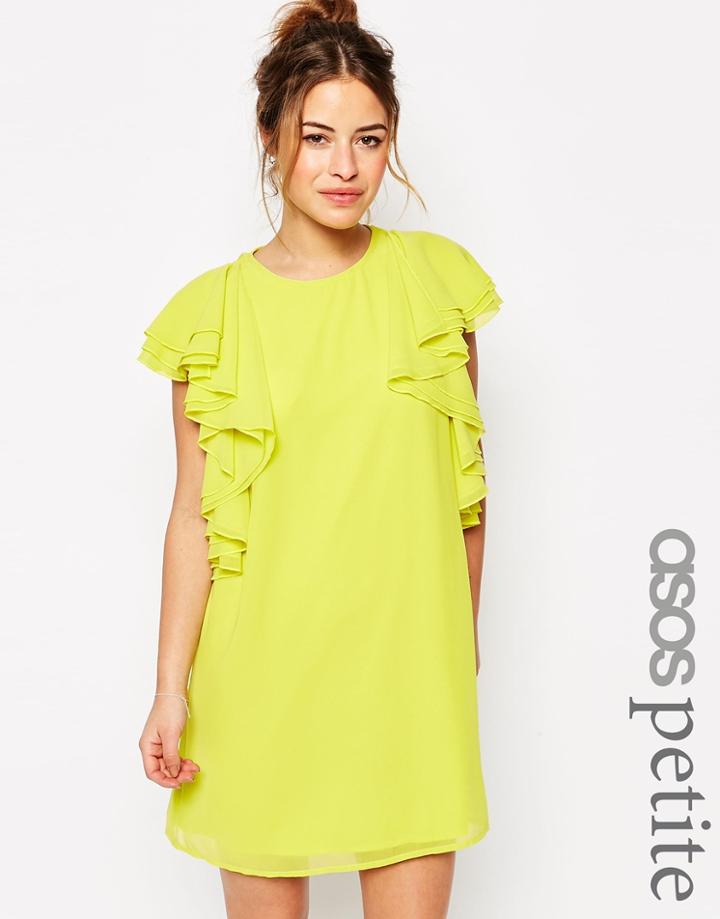 Asos Petite Ruffle Mini Shift Dress - Yellow