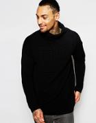 Asos Turtleneck Sweater With Horizontal Ribs - Black