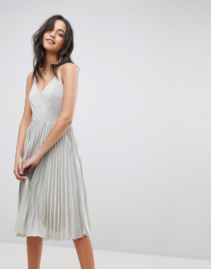 Adelyn Rae Jolene Pleated Dress - Silver