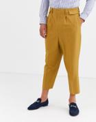 Asos Design Pleated Drop Crotch Tapered Smart Pants With Pocket Flaps In Camel-beige