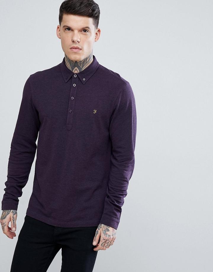 Farah Merriweather Slim Fit Long Sleeve Polo In Damson Marl - Red