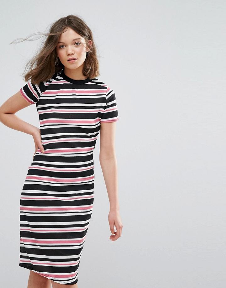 Daisy Street Stripe Bodycon Dress - Pink