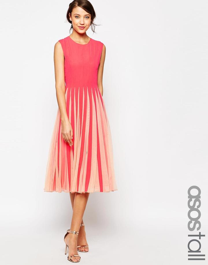 Asos Tall Mesh Insert Fit And Flare Dress