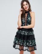 Asos Embellished Mix Lace Paneled Tulle Mini Dress - Multi