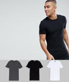 Asos Longline Muscle T-shirt With Crew Neck 3 Pack Save - Multi
