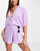 Asos Design Jersey Towelling Beach Shirt In Lilac - Part Of A Set-purple