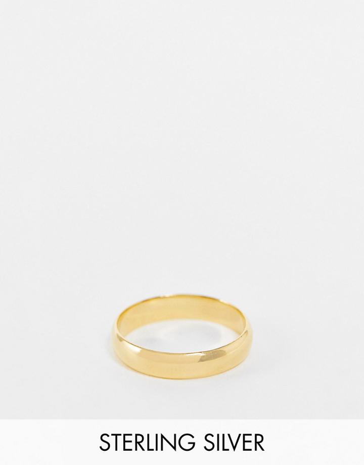 Asos Design Sterling Silver Band Pinky Ring In 14k Gold Plate