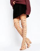 Asos Kassin Lace Up Over The Knee Boots - Beige