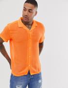 Asos Design Relaxed Fit Revere Collar Sheer Shirt In Neon Orange