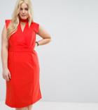 Asos Curve Choker Workwear Dress With Seam Detail - Red