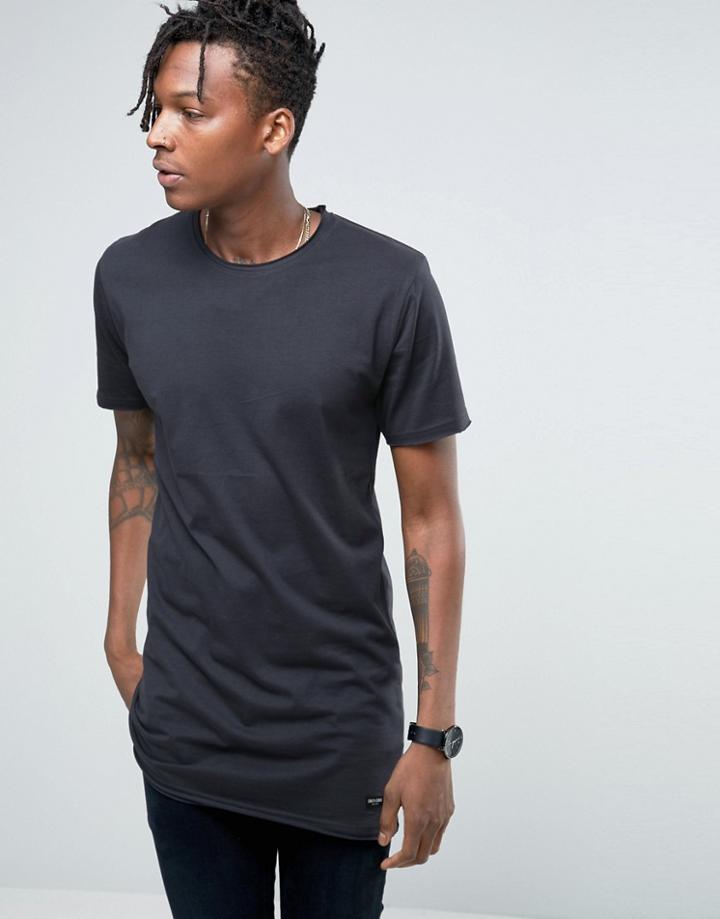 Only & Sons Longline Raw Edge T-shirt - Navy