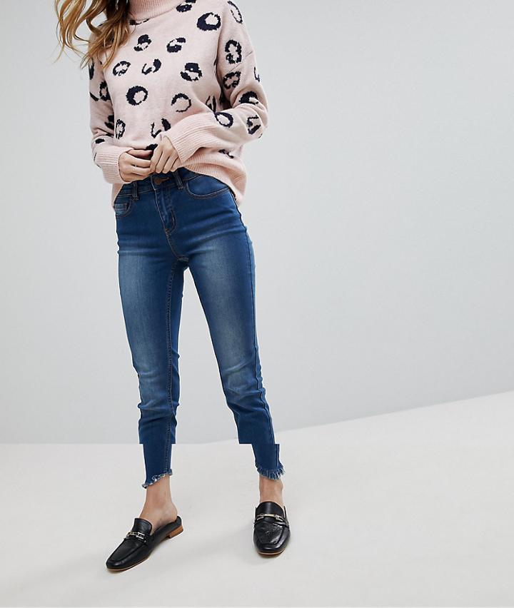 Pieces Skinny Jean With Ripped Hem - Blue