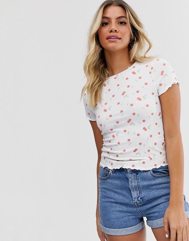 New Look Slogan Cherry Tee In White