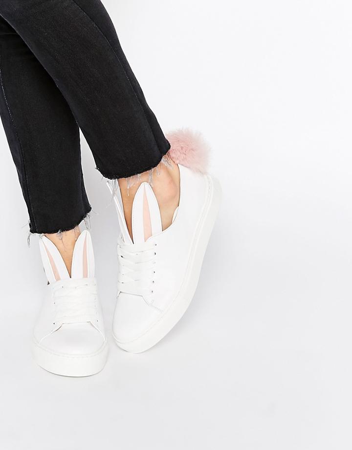 Minna Parikka White Leather Bunny Ears & Faux Fur Tail Trainers - White