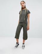 Pull & Bear Rib Tee Co-ord In Khaki - Green