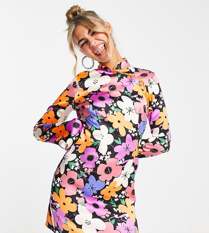 Collusion Fluted Sleeve Mini Dress In Floral Print-multi