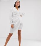 Asos Design Tall Twist Collar Wrap Casual Mini Dress-white