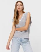 Stradivarius Tipped Knitted Vest In Gray-grey
