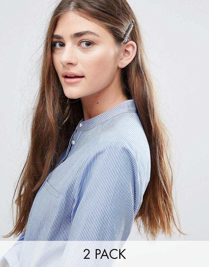 Designb 2 Pack Gem Slide Hair Clips - Silver