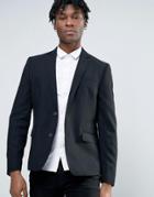 Minimum Waffle Wool Blend Slim Fit Suit Jacket - Black