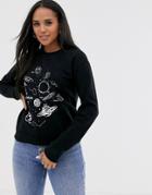 Asos Design Sweatshirt With Solar System Print - Black