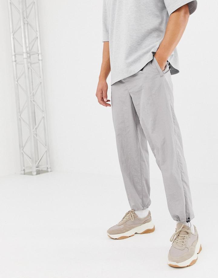 Asos White Tapered Sweatpants In Flat Gray Nylon With Belt