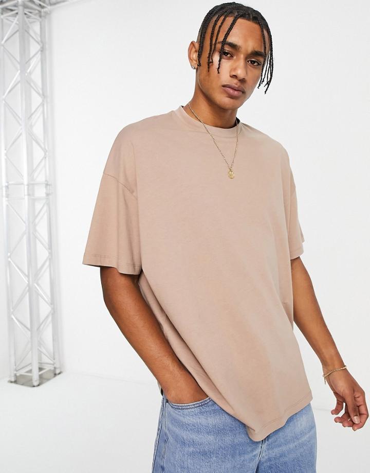 Asos Design Oversized T-shirt With Crew Neck In Light Brown